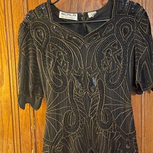 Scala Black and Gold Embellished Women's Top